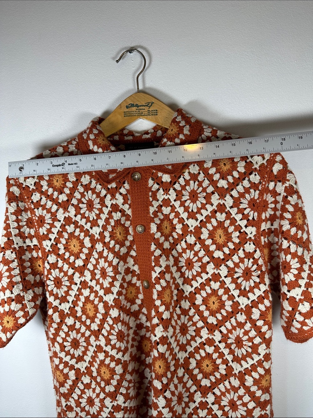 Art of Rhetoric Vintage-Inspired Orange Crochet Button-Up Cardigan Men’s M - Picture 10 of 14